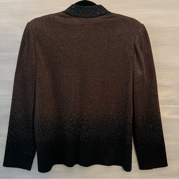 Ming Wang Ombré Bronze Black Beaded Zip Knit Jacket Size Medium Like‎ New - Picture 6 of 9